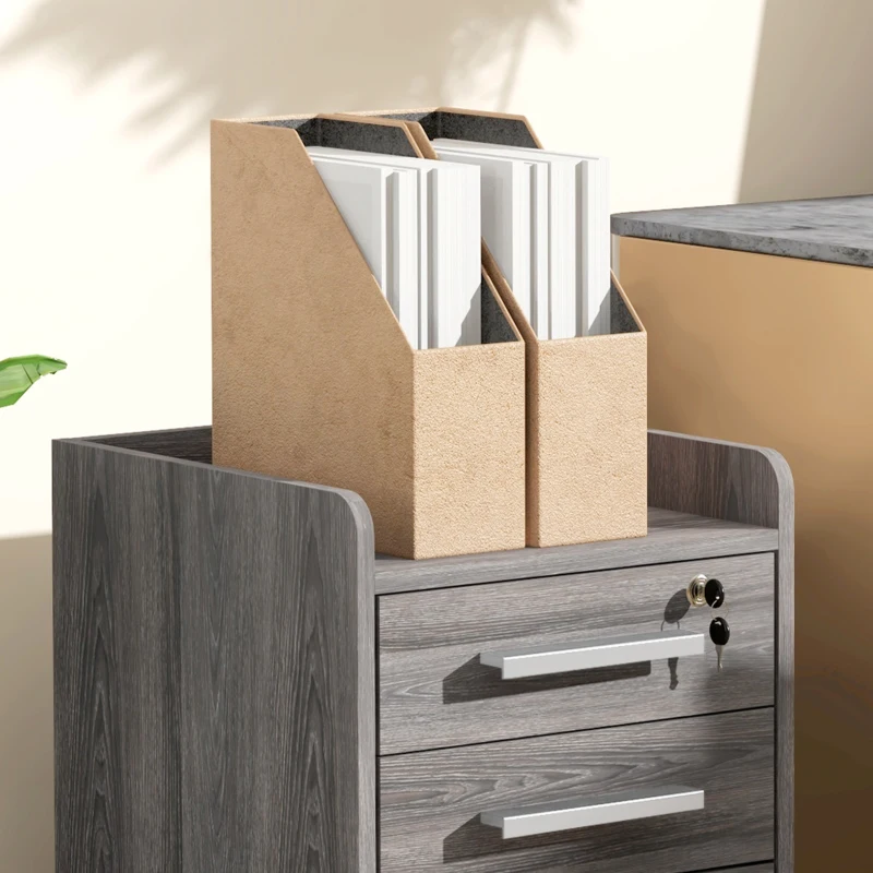 HOMCOM 3 Drawer Vertical File Cabinet, Mobile Filing Cabinet with Lock and Wheels for A4, Letter Size, Grey