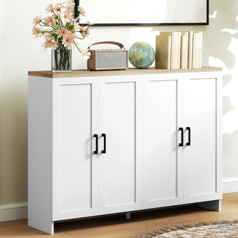 HOMCOM Modern Sideboard Buffet Cabinet, Modern Kitchen Storage Cabinet with 4 Doors Adjustable Shelves, for Dining Room, White