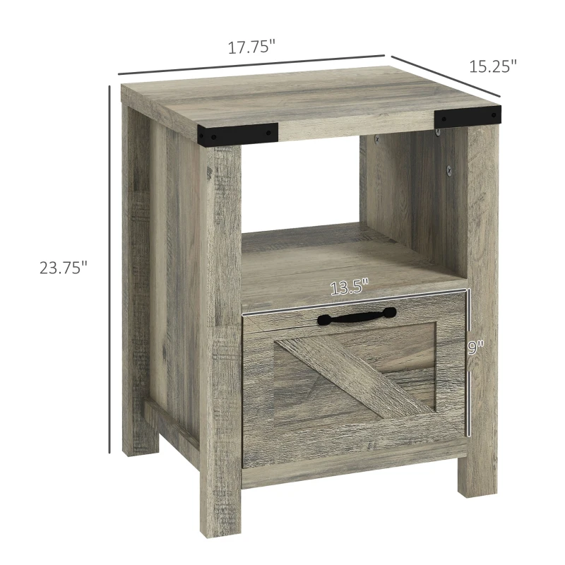 HOMCOM Farmhouse End Table, Side Table with Storage for Living Room, Gray Oak
