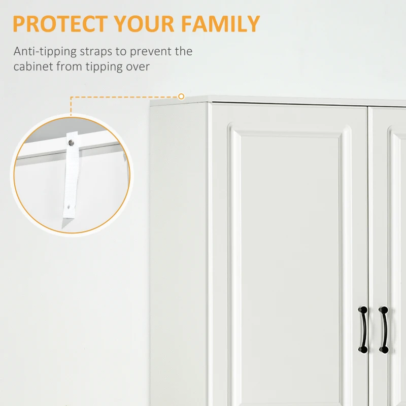 HOMCOM 71" Freestanding Kitchen Pantry Cabinet, Storage Cabinet with 4 Hinged Doors and Adjustable Shelves, White