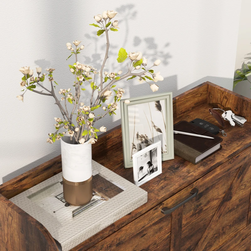 HOMCOM Narrow Shoe Storage Cabinet, Farmhouse Slim Shoe Cabinet with 2 Flip Drawers, Adjustable Shelves, Rustic Brown