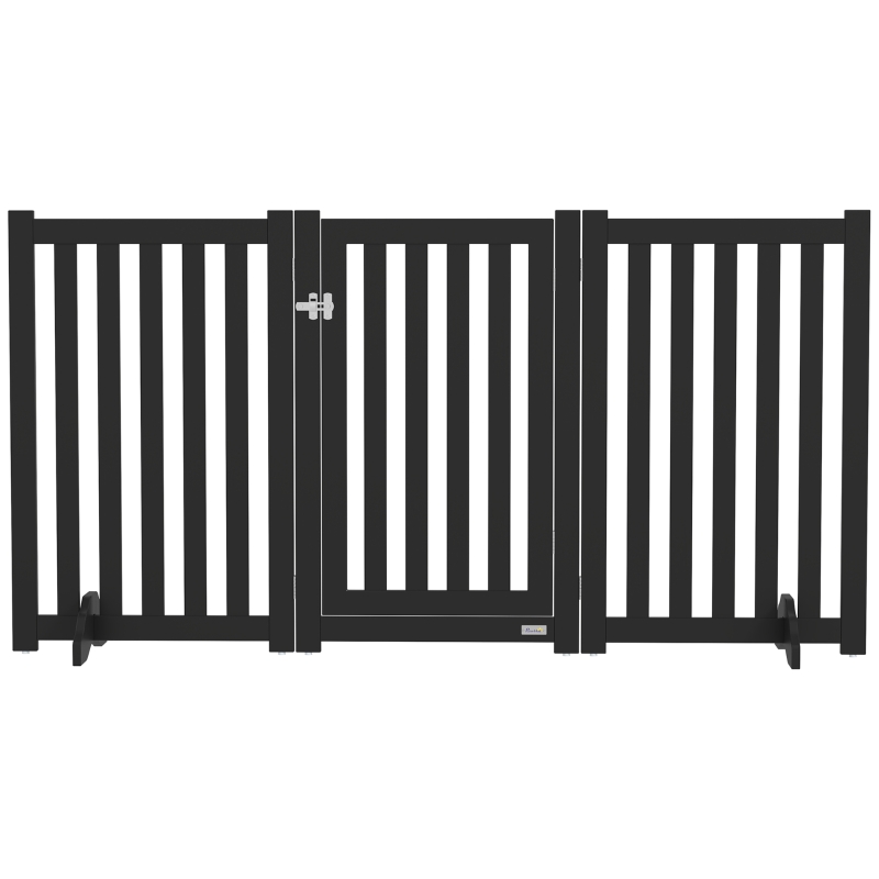 PawHut 3-Panel Foldable Dog Gate with Feet for Medium Dogs and Below, Black