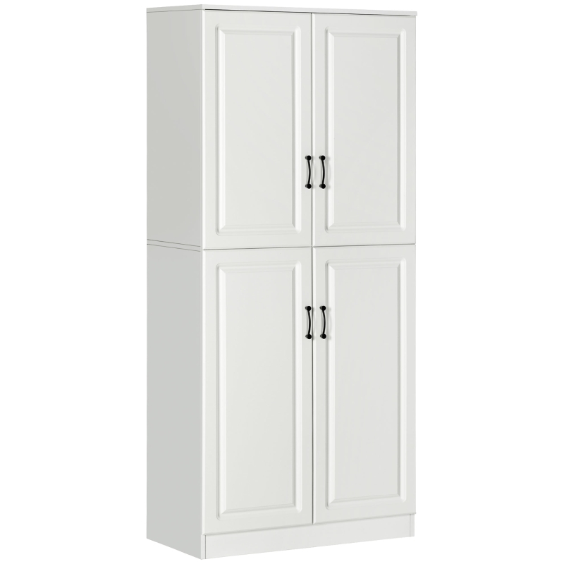 HOMCOM 71" Freestanding Kitchen Pantry Cabinet, Storage Cabinet with 4 Hinged Doors and Adjustable Shelves, White