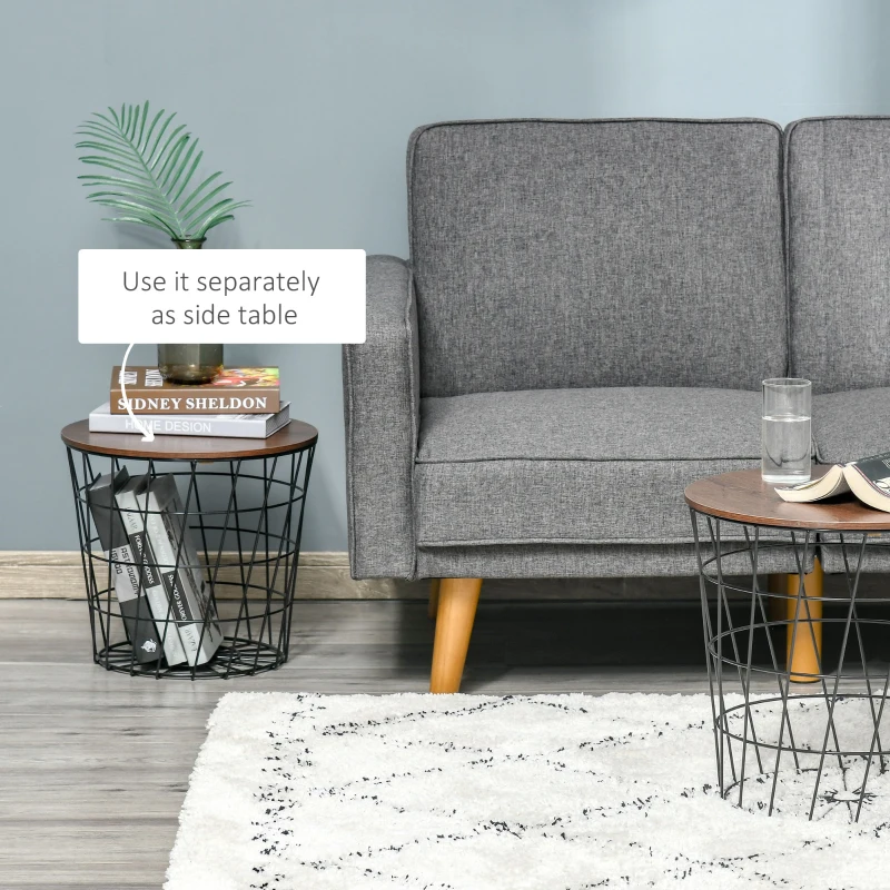 HOMCOM End Tables Set of 2, Nesting Tables with Storage, Round Accent Side Tables with Removable Top for Living Room,  Black/ Brown