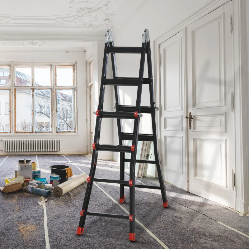 HOMCOM 13FT Aluminum Telescoping Ladder Folding Telescopic Ladder with Adjustable Height Non-Slip Feet 330lb Capacity Black