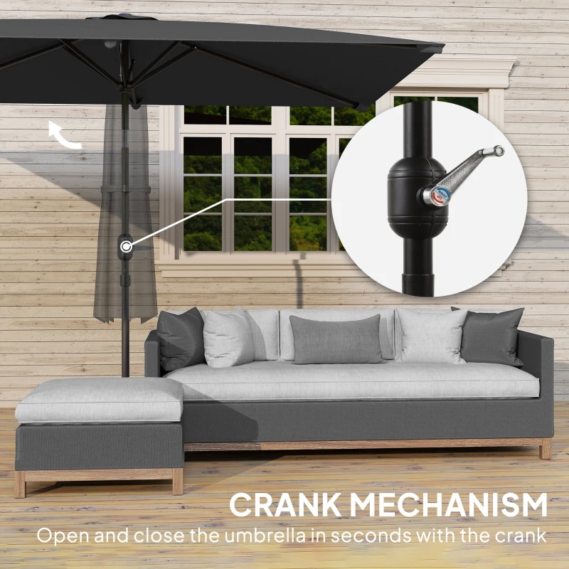 Outsunny 6.6x9.6ft Rectangle Aluminum Tilt Patio Umbrella, Garden Market Parasol, Outdoor Sunshade Canopy with Crank, Dark Grey