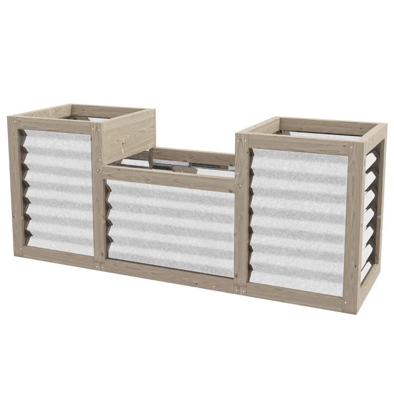 Outsunny Metal and Wood Combined Planter Box, Raised Garden Beds, for Growing Flowers, Herbs and Vegetables