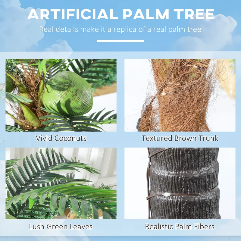 Outsunny 6FT Artificial Light Up Palm Tree Lighted Tropical Fake Tree with Remote 240 Lights 3 Coconuts for Outdoor Indoor Green
