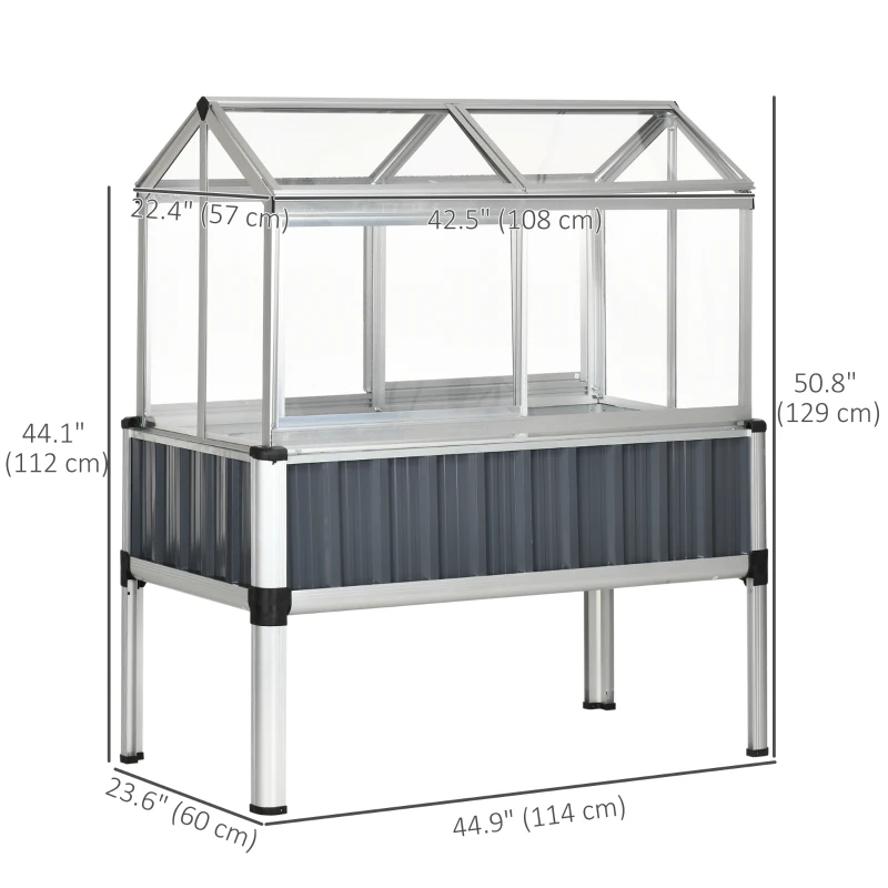 Outsunny 45"x24"x51" Raised Garden Bed with Greenhouse, Windows, Galvanized Steel Frame for Vegetables Flowers Herbs, Dark Grey