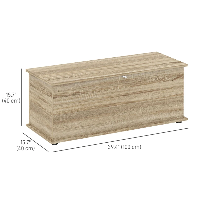 HOMCOM 39.5" Storage Chest with 2 Safety Hinges, Storage Box Organizer with Flip-Top Lid, Entryway Storage Bench, Oak
