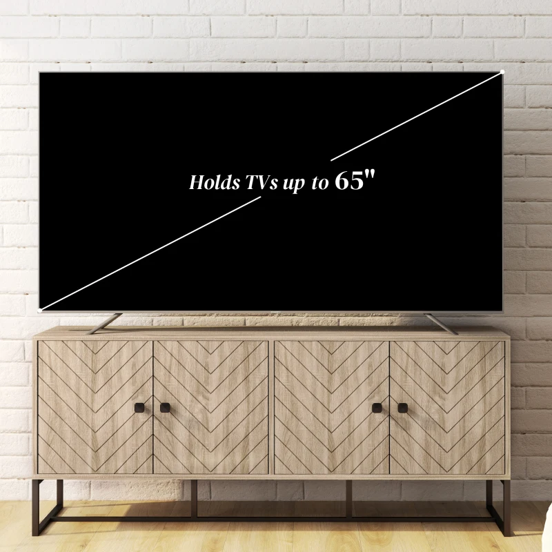 HOMCOM Sideboard Buffet Cabinet with 2 Adjustable Shelves and Steel Base, TV Stand, Coffee Bar Cabinet for Living Room, Oak