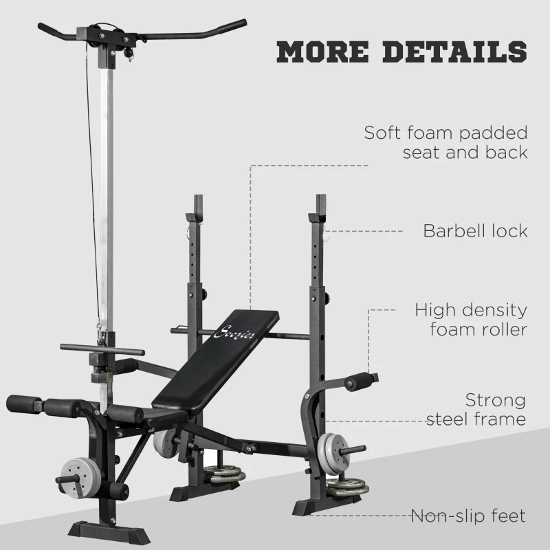 Soozier Adjustable Weight Bench with Pulley System for Home Gym Full Body Workout