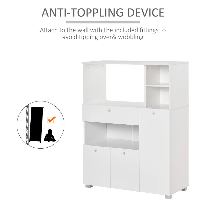 HOMCOM Compact Kitchen Pantry Cabinet Server Hutch Storage Buffet with Microwave Oven Stand Drawer and Shelves, White
