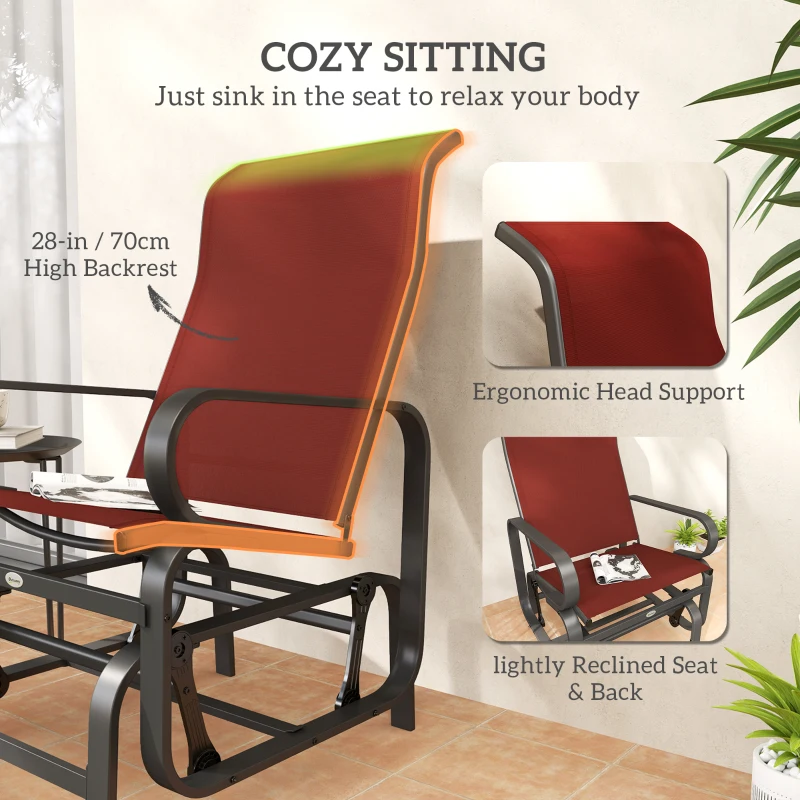 Outsunny Patio Glider with Breathable Mesh Fabric, Outdoor Glider Chair, Garden Rocking Gliding Seat for Patio, Yard, Porch, Black/Wine Red