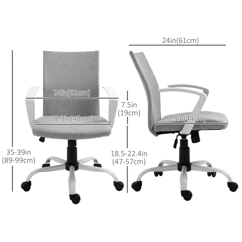 Vinsetto Linen Mid Back Office Chair With Tilt Function, Swivel Computer Chair, Light Grey