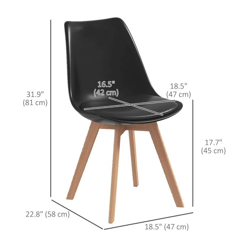 HOMCOM Modern Dining Table Chairs Set of 4, Rubber Wood Kitchen Table Chairs with PU Leather Cushion for Living Room, Bedroom