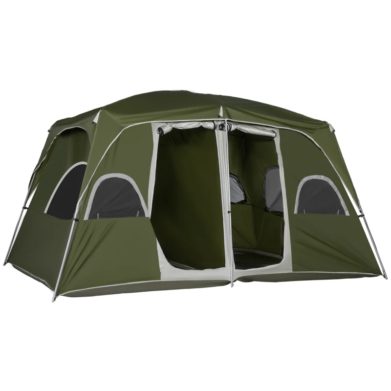 Outsunny 4-8 Person Family Tent, Camping Tent with 2 Room Mesh Windows, Easy Set Up for Backpacking, Hiking, Outdoor, Dark Green