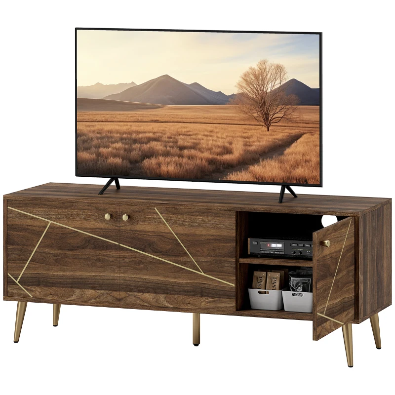 HOMCOM Modern TV Stand for up to 60" TV, TV Cabinet with Adjustable Shelves, Cable Management for Living Room, Rustic Brown