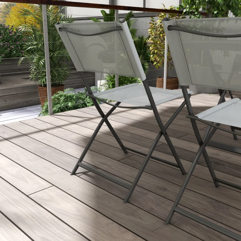 Outsunny 5 Pieces Foldable Patio Dining Table and Chairs, Outdoor Dining Set for 4 with Large Rectangle Glass Top Table and 4 Armless Chairs for Conservatory, Garden, Deck, Grey