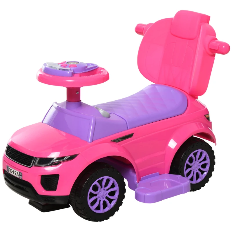 Aosom 2 in 1 Kid Ride on Push Car Sliding Car, Ride on Toy for Boy Girl Toddlers 1-3 Years Old, with Horn Music Light Function Secure Bar, Pink