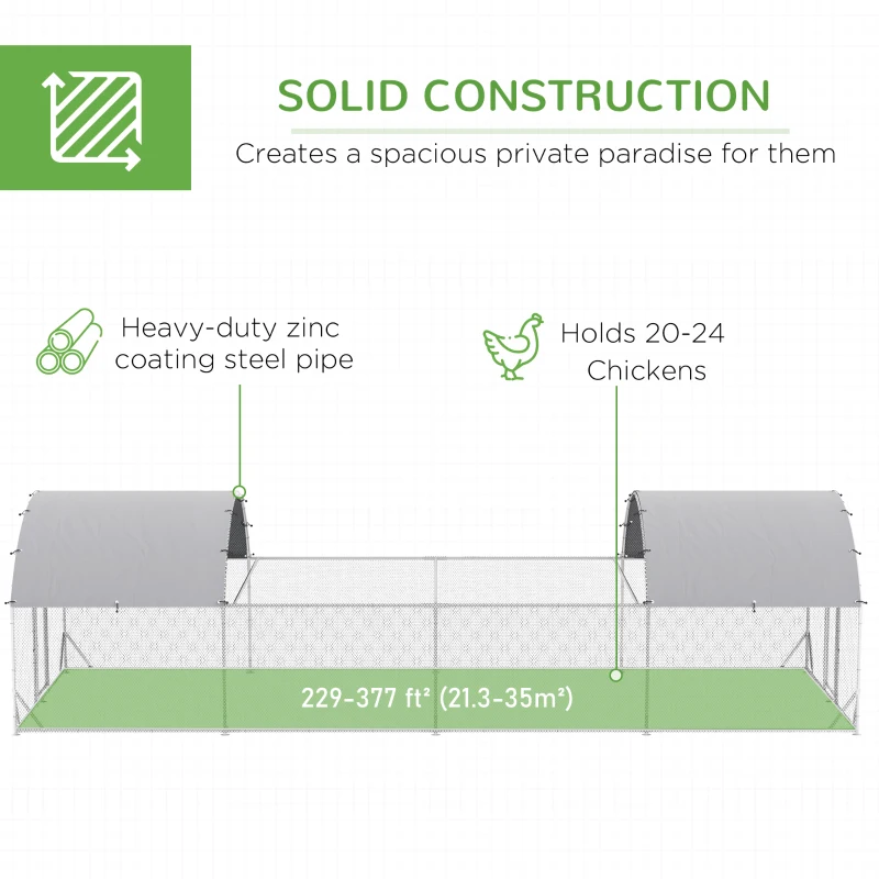 PawHut 24.9' x 9.2' Metal Chicken Run with Waterproof and Anti-UV Cover