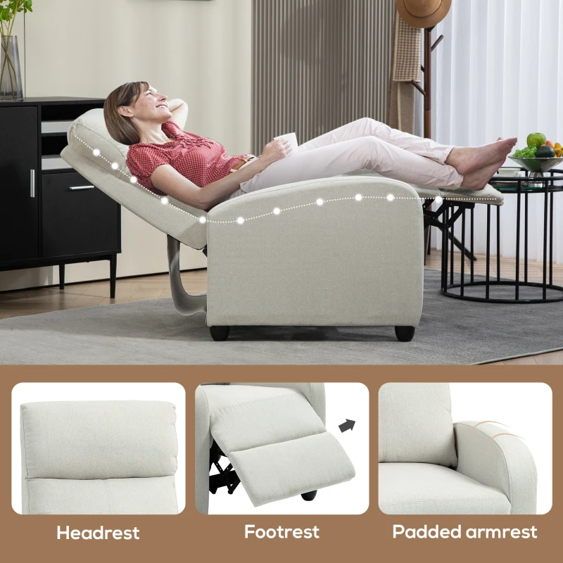 HOMCOM Manual Recliner Sofa Home Theater Seating, Single Reclining Sofa Chair with Padded Seat for Living Room, Cream White