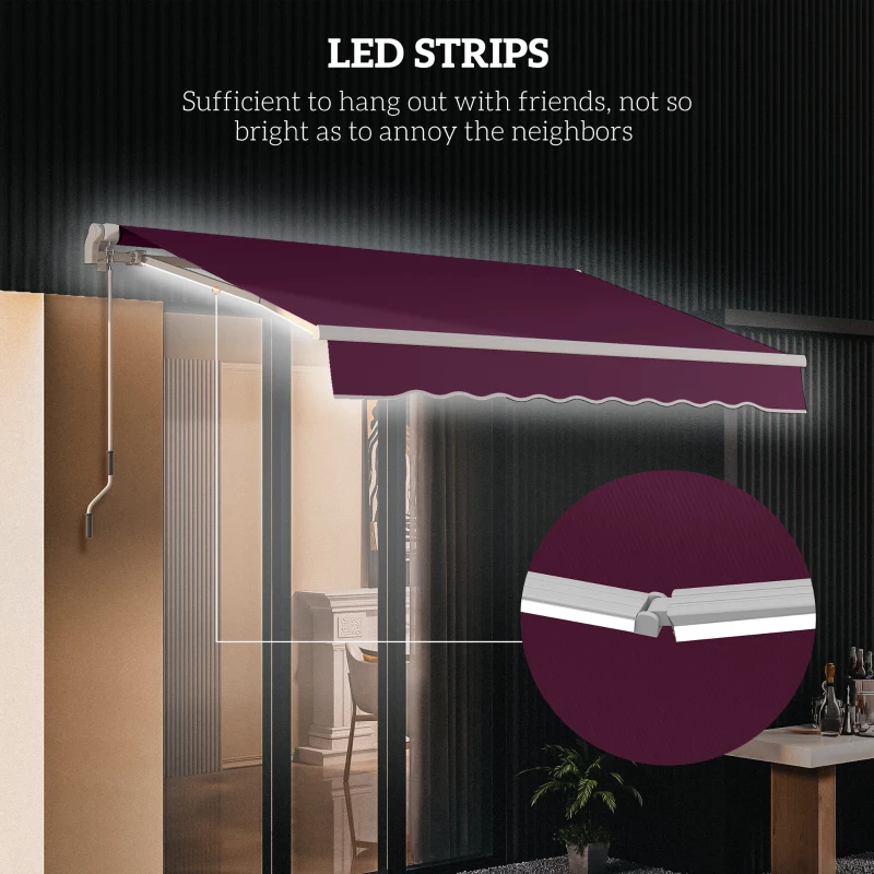 Outsunny 10' x 6.5' Manual Retractable Awning with LED Lights, Aluminum Frame Sun Canopies for Patio Door Window, Wine Red