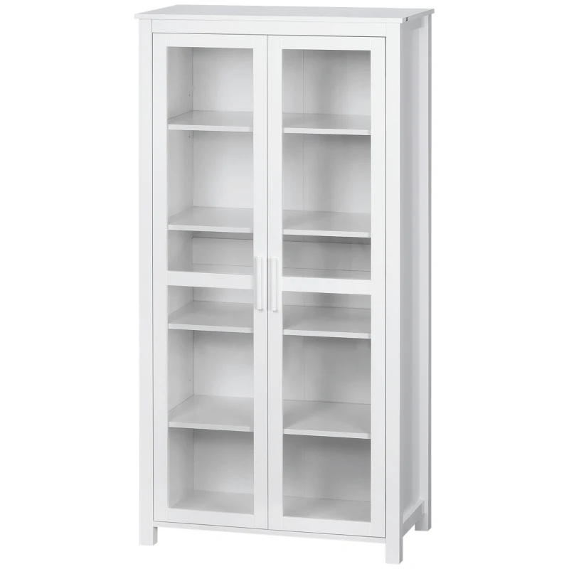 HOMCOM Freestanding Kitchen Pantry, Buffet Cabinet, 5-tier Storage Cabinet with Adjustable Shelves and 2 Glass Doors, White