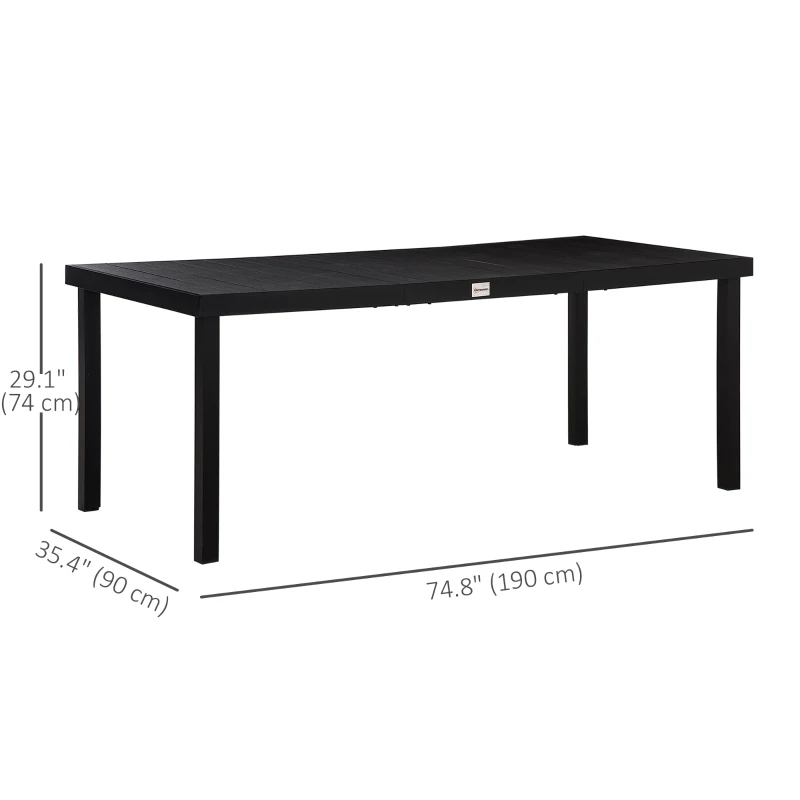 Outsunny Patio Dining Table for 8, Rectangular Aluminum Outdoor Table for Garden Lawn Backyard, Black