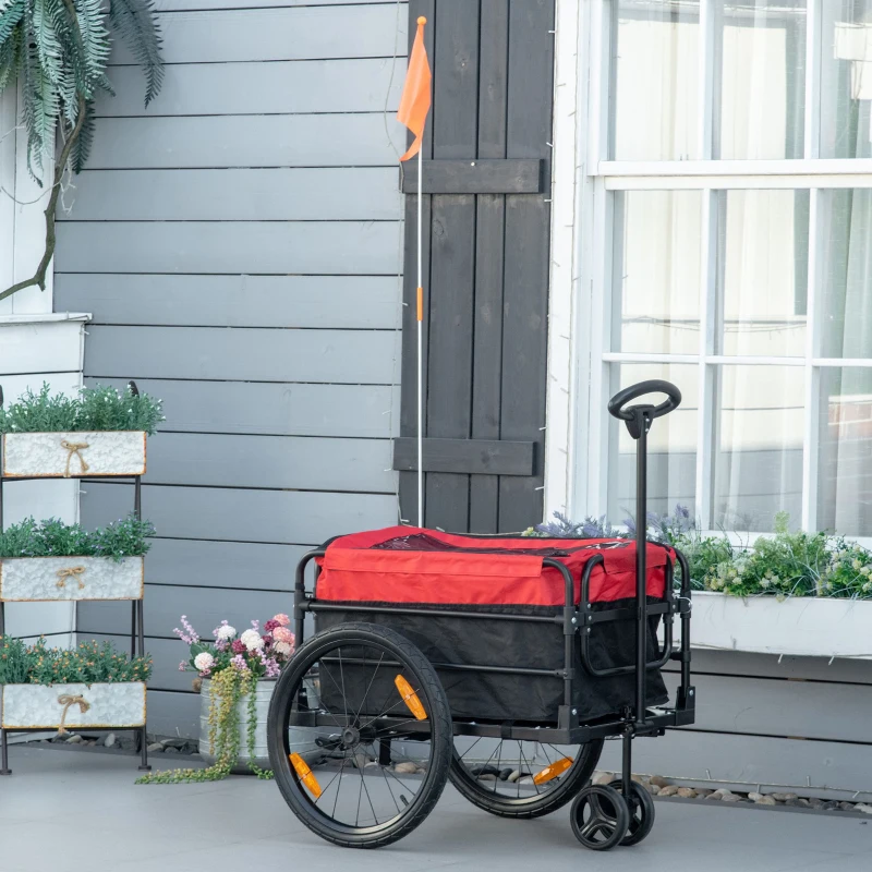 Aosom Bike Cargo Trailer & Wagon Cart, Multi-Use Garden Cart with Removable Box, 20'' Big Wheels, Reflectors, Hitch and Handle, Red