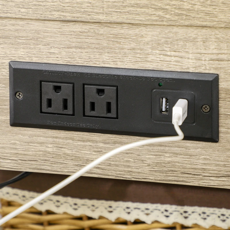 HOMCOM Bedside Table, Side End Table with Charging Station, Drawer and Shelf for Bedroom, 17.7" x 15.7" x 18.1", Oak Tone