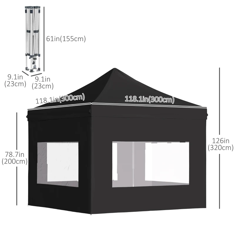 Outsunny 10' x 10' Pop Up Gazebo, Instant Canopy Tent Sun Shelter with Roll-up Sidewall, Wheeled Carry Bag and 4 Sand Bags, for Outdoor, Garden, Patio