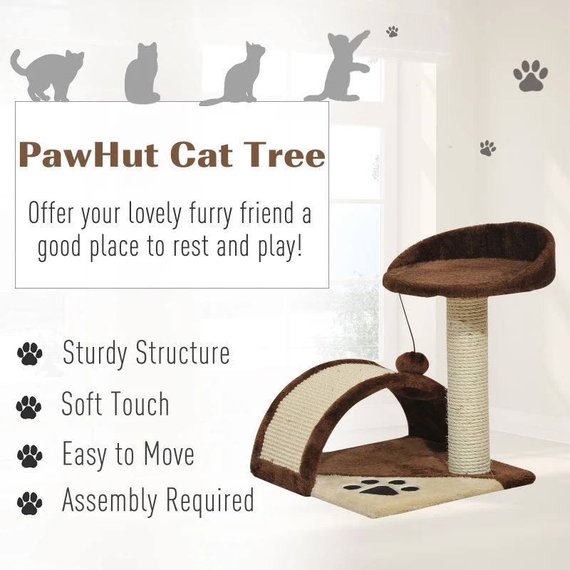PawHut 18" Cat Tree Scratching Kitty House Kitten Activity Centre Pet Bed Post Furniture with Hanging Toy (Brown)