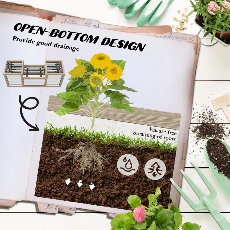 Outsunny Metal and Wood Combined Planter Box, Raised Garden Beds, for Growing Flowers, Herbs and Vegetables