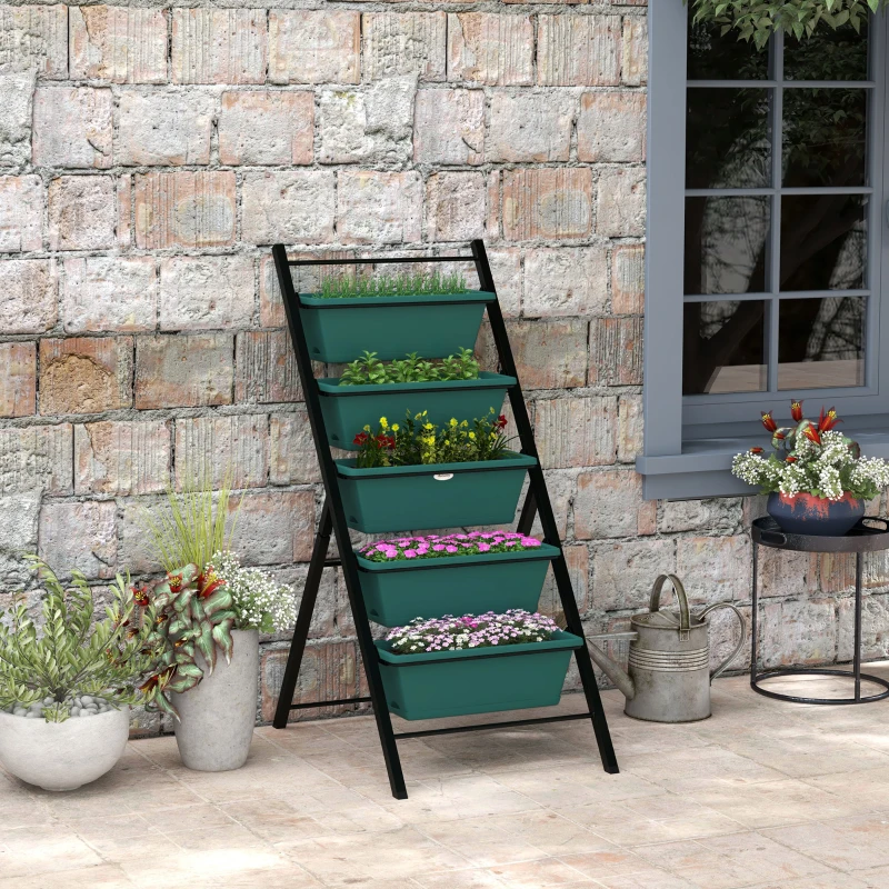 Outsunny 5-Tier Vertical Raised Garden Planter with 5 Container Boxes, Outdoor Plant Stand for Vegetable Flowers, Green