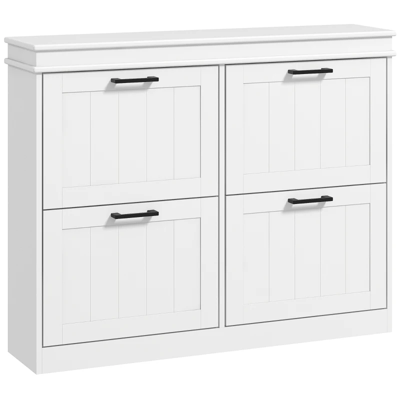HOMCOM Shoe Storage Cabinet with 4 Flip Drawers and Adjustable Shelves, Narrow Shoe Cabinet for 20 Pairs of Shoes, White