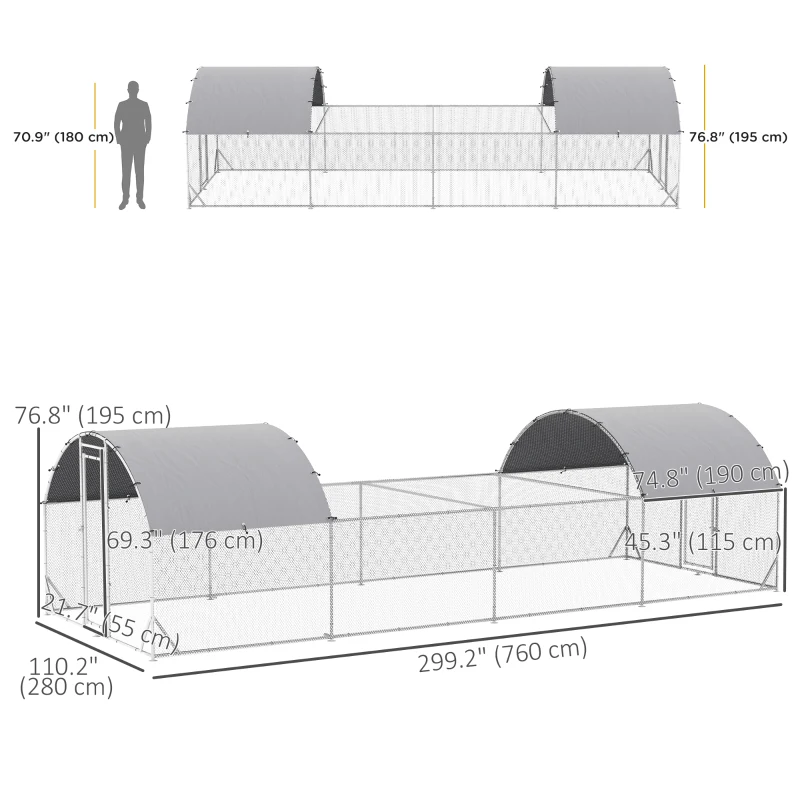 PawHut 24.9' x 9.2' Metal Chicken Run with Waterproof and Anti-UV Cover