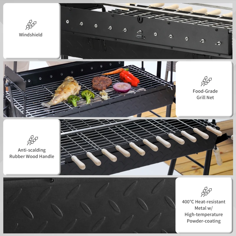 Outsunny Outdoor Cooking Grill Multifunctional Portable Charcoal Grill Barbecue Trolley, Black