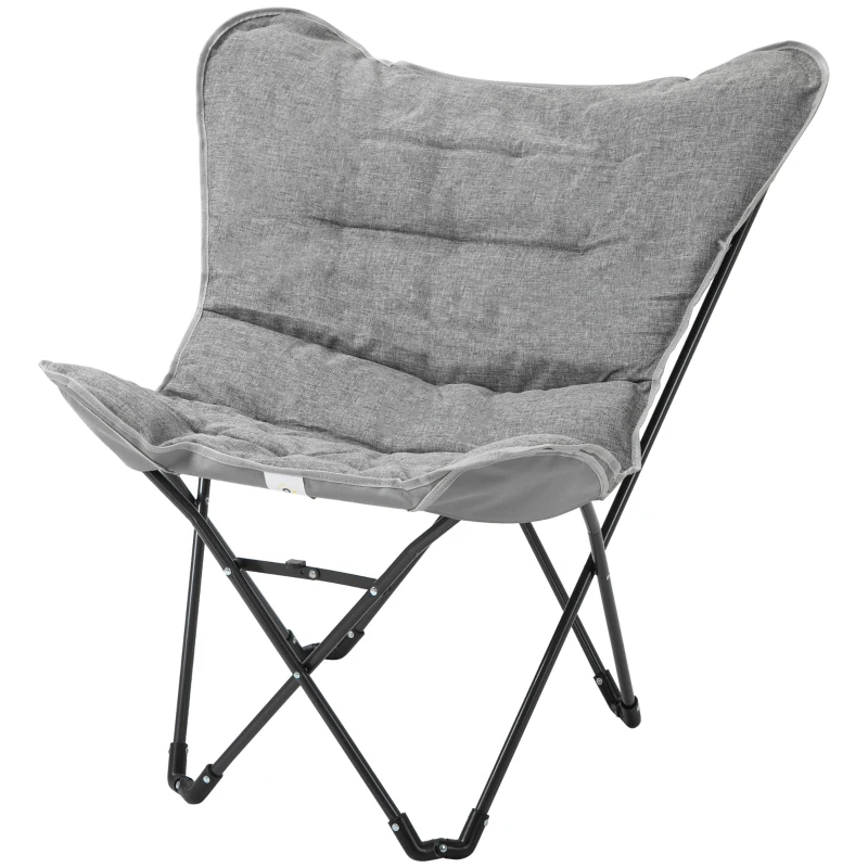 Outsunny Folding Camping Chair, Oversized Padded Lawn Chair w/ Steel Frame for Outdoor, Beach, Picnic, Hiking, Travel, Light Grey