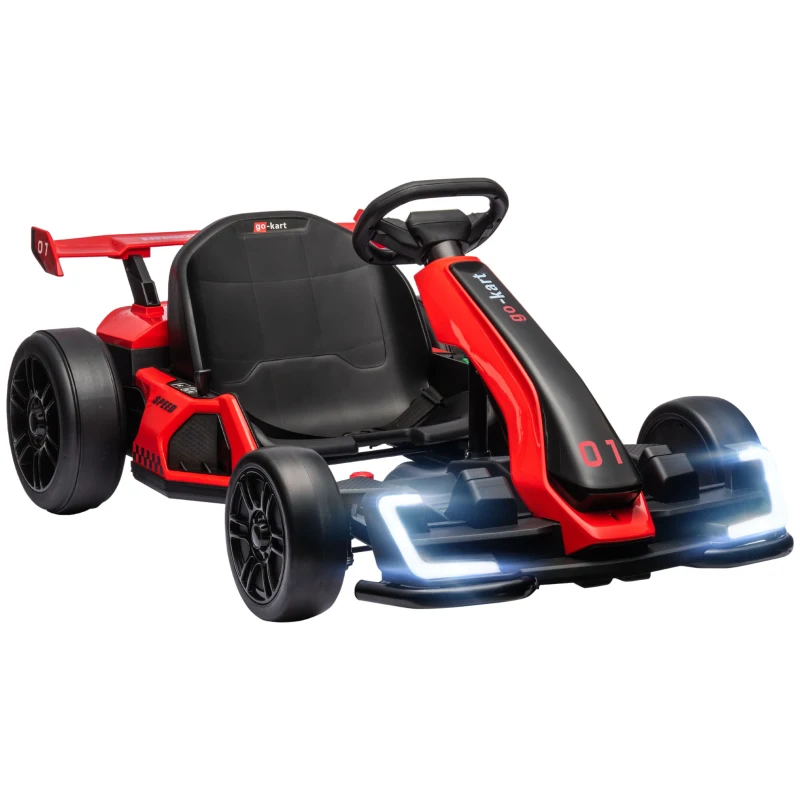Aosom 24V Electric Go Kart, Battery Powered Kids Drift Kart with Adjustable Seat, Seat Belt, Horn, Music, Light, Red