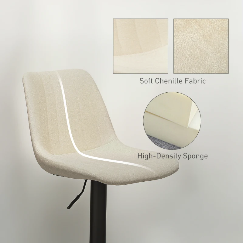 HOMCOM Adjustable Barstools Set of 2, Swivel Bar Stools with Back and Footrest for Kitchen Island Counter, Beige
