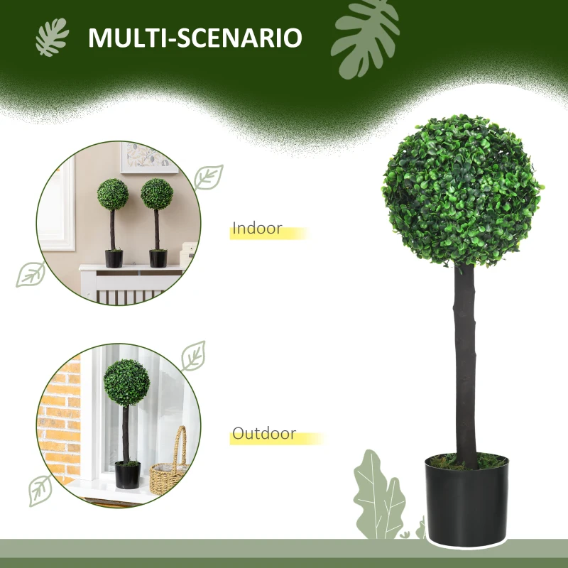 HOMCOM 2ft Artificial Plants Boxwood Ball Trees Set of 2 Fake Trees in Pot for Indoor Outdoor Green
