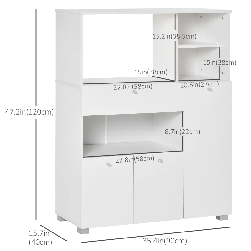 HOMCOM Compact Kitchen Pantry Cabinet Server Hutch Storage Buffet with Microwave Oven Stand Drawer and Shelves, White