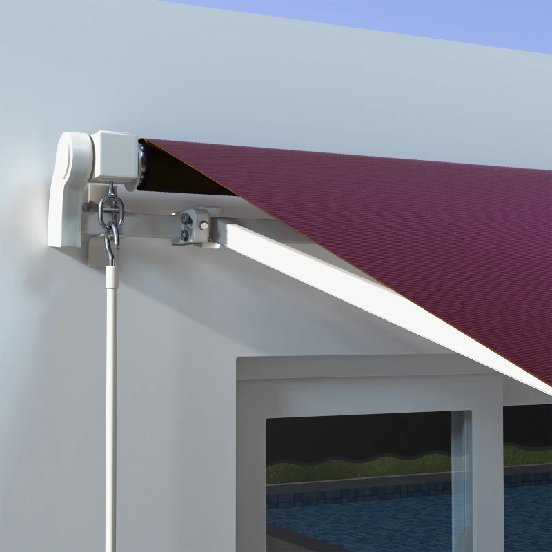 Outsunny 10' x 6.5' Manual Retractable Awning with LED Lights, Aluminum Frame Sun Canopies for Patio Door Window, Wine Red
