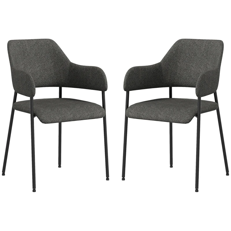 HOMCOM Dining Room Chairs Set of 2, Fabric Kitchen Chairs with Armrests and Steel Legs for Living Room, Black