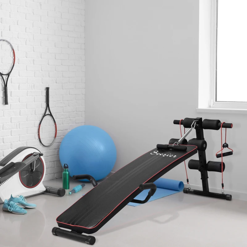 Soozier Sit Up Bench Core Workout Adjustable Strength Training Bench Thigh Support For Home Gym Exercise Black/Red