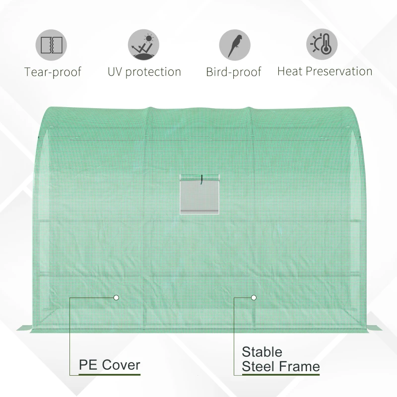 Outsunny 10' x 5' x 7' Lean to Greenhouse, Walk-In Green House, Plant Nursery with 2 Roll-up Doors and Windows, PE Cover and 3 Wire Shelves, Green(m-6)