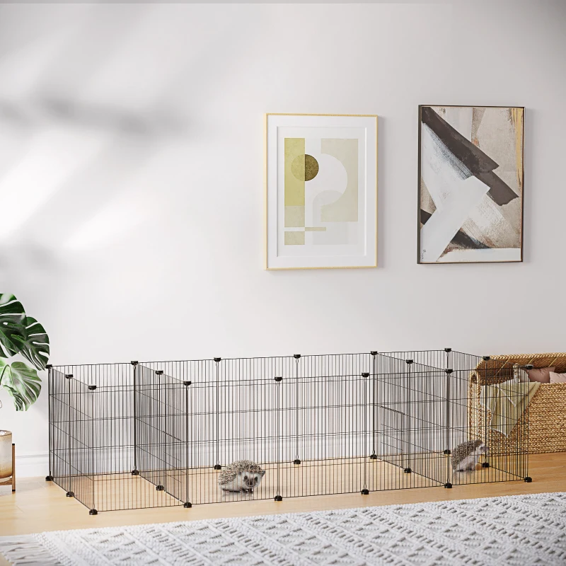 PawHut 18 Panels Small Animal Cage with Doors, Guinea Pig Playpen, Portable Metal Wire Yard for Hedgehogs