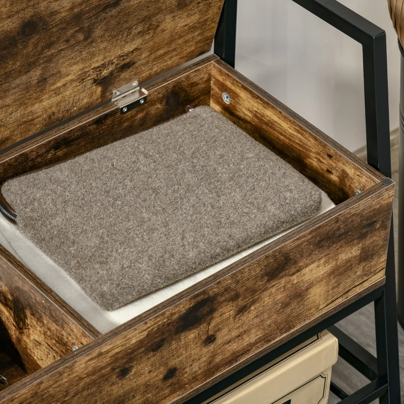 HOMCOM Industrial Shoe Storage Bench, Shoe Storage with Seat, Entrance Bench with 2 Hidden Compartments and Shelf for Hallway