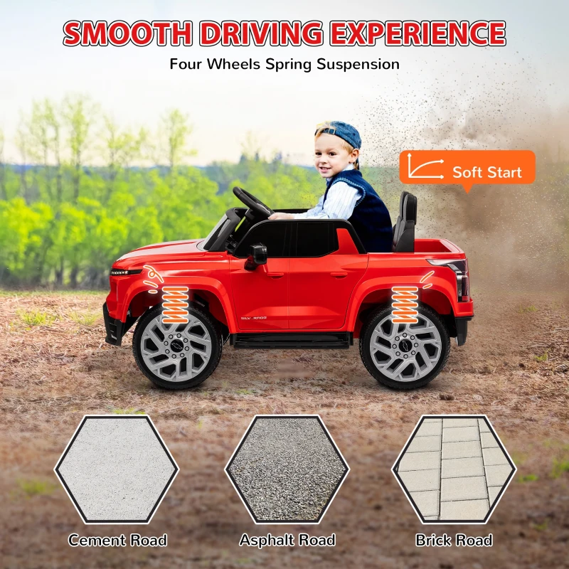 Qaba 12V CHEVROLET SILVERADO EV RST Licensed Kids Car w/ Remote, Spring Suspension, Soft Start, Training Wheels, Red